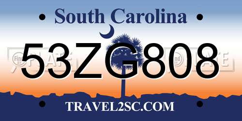 53ZG808 South Carolina License Plate