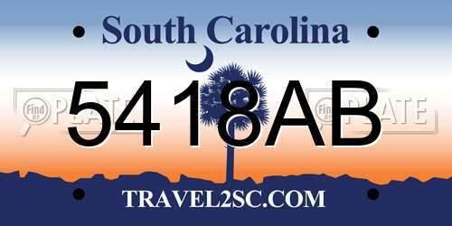 5418AB South Carolina License Plate