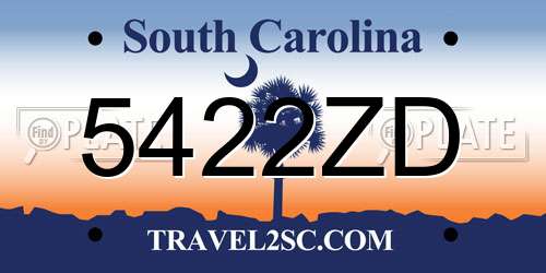 5422ZD South Carolina License Plate