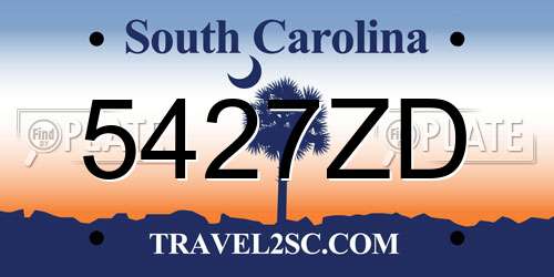 5427ZD South Carolina License Plate