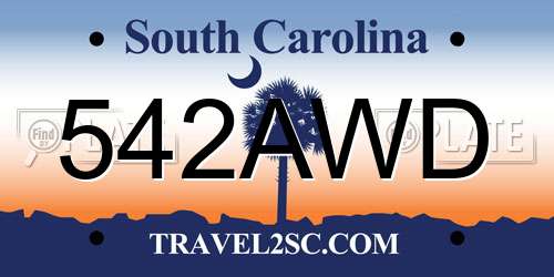 542AWD South Carolina License Plate