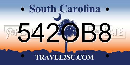 542OB8 South Carolina License Plate