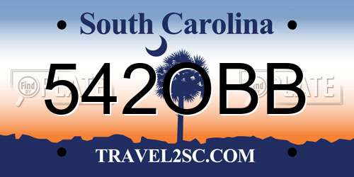 542OBB South Carolina License Plate