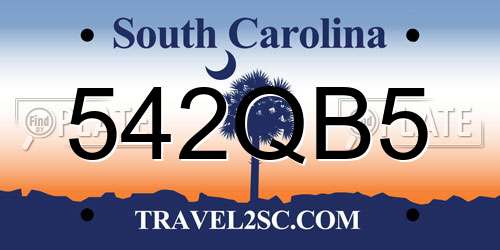 542QB5 South Carolina License Plate