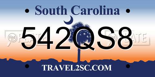 542QS8 South Carolina License Plate