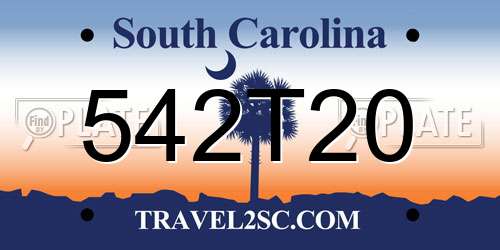 542T20 South Carolina License Plate