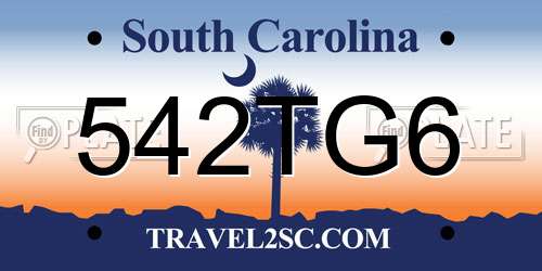 542TG6 South Carolina License Plate