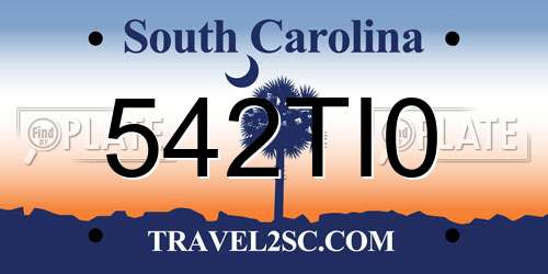 542TI0 South Carolina License Plate
