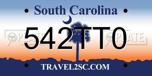 542TT0 South Carolina License Plate