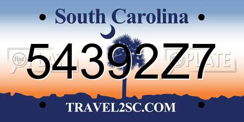 54392Z7 South Carolina License Plate