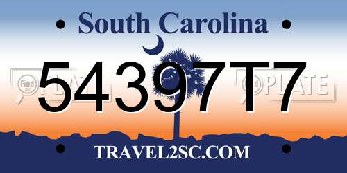 54397T7 South Carolina License Plate