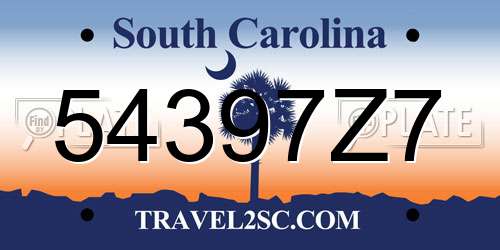 54397Z7 South Carolina License Plate