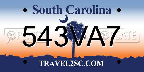 543VA7 South Carolina License Plate