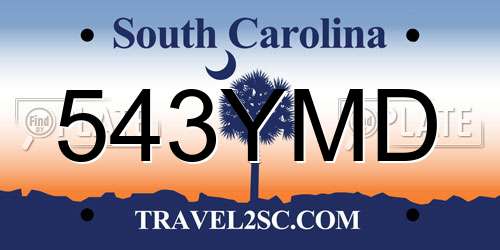 543YMD South Carolina License Plate