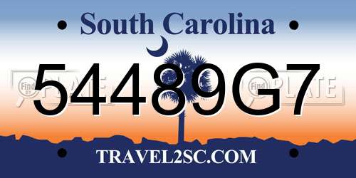 54489G7 South Carolina License Plate
