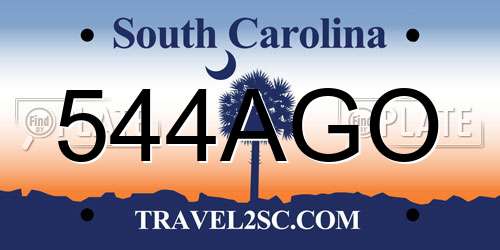 544AGO South Carolina License Plate