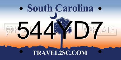 544YD7 South Carolina License Plate