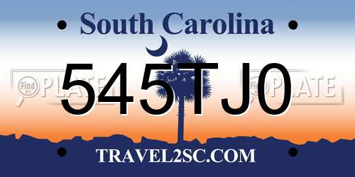 545TJ0 South Carolina License Plate
