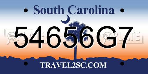 54656G7 South Carolina License Plate