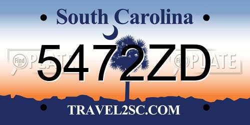 5472ZD South Carolina License Plate
