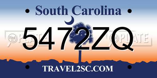 5472ZQ South Carolina License Plate