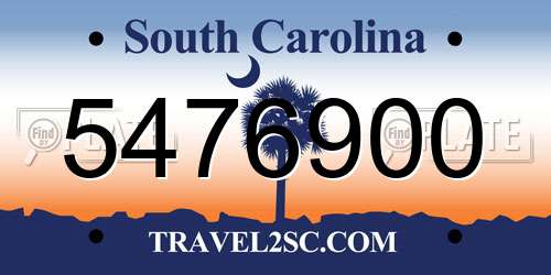 5476900 South Carolina License Plate