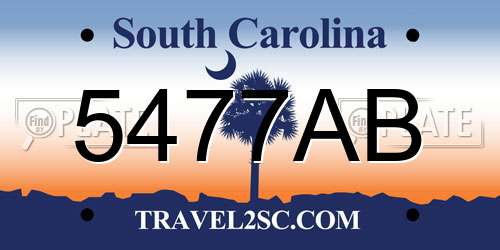 5477AB South Carolina License Plate