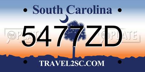 5477ZD South Carolina License Plate