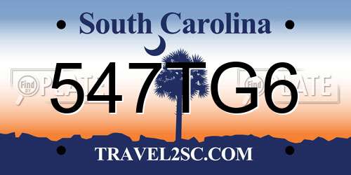 547TG6 South Carolina License Plate