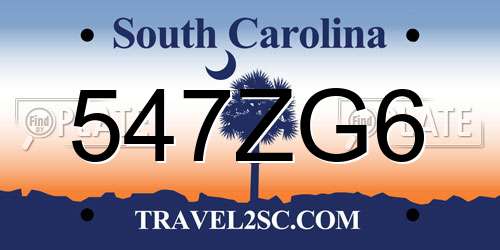 547ZG6 South Carolina License Plate