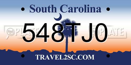 548TJ0 South Carolina License Plate