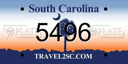 5496 South Carolina License Plate