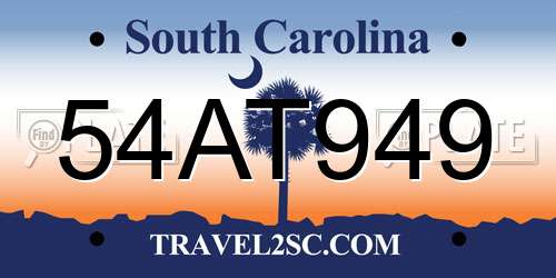 54AT949 South Carolina License Plate
