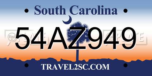 54AZ949 South Carolina License Plate
