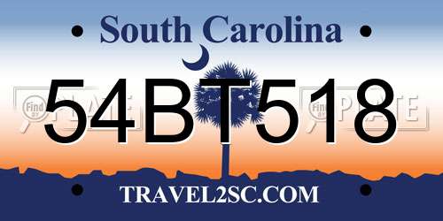 54BT518 South Carolina License Plate