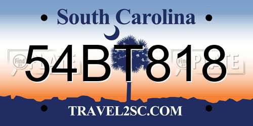 54BT818 South Carolina License Plate
