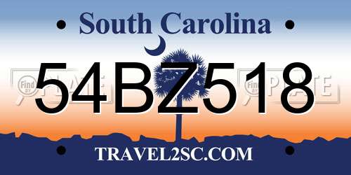 54BZ518 South Carolina License Plate
