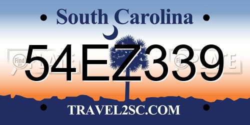 54EZ339 South Carolina License Plate