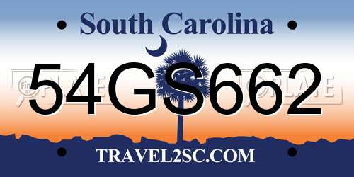 54GS662 South Carolina License Plate