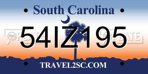 54IZ195 South Carolina License Plate