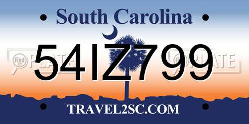 54IZ799 South Carolina License Plate