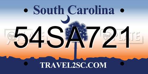 54SA721 South Carolina License Plate