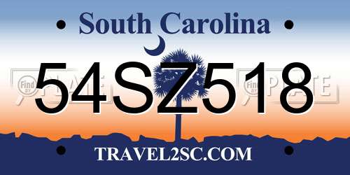 54SZ518 South Carolina License Plate