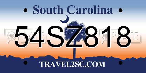 54SZ818 South Carolina License Plate