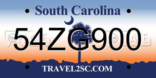 54ZG900 South Carolina License Plate