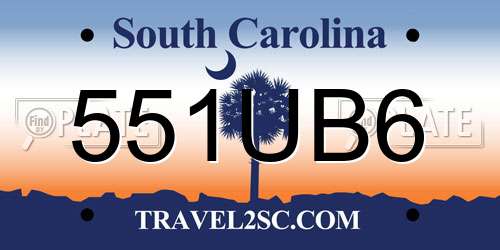 551UB6 South Carolina License Plate