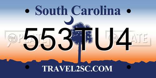 553TU4 South Carolina License Plate