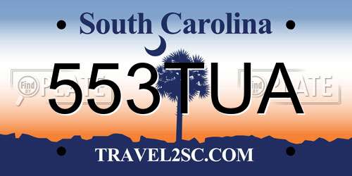 553TUA South Carolina License Plate