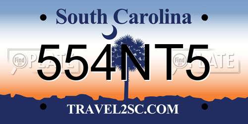 554NT5 South Carolina License Plate