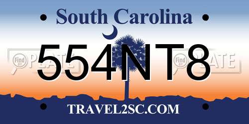 554NT8 South Carolina License Plate